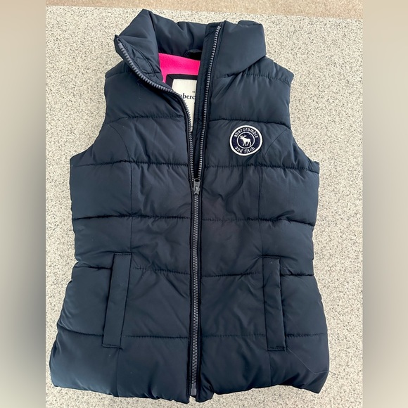 A&F Abercrombie & Fitch Kids Black Hot Pink Puffer Vest Size M - Picture 1 of 10